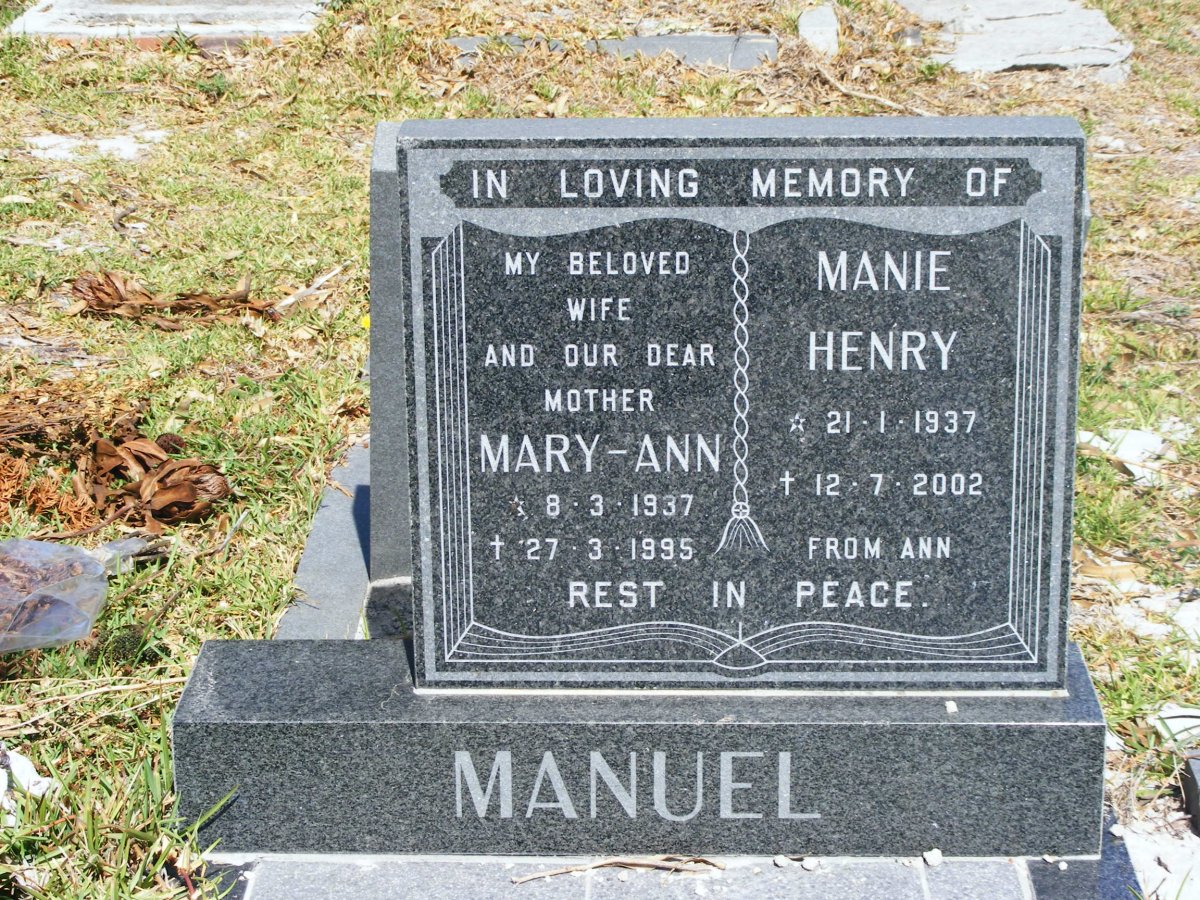 MANUEL Manie Henry 1937-2002 &amp; Mary-Ann 1937-1995