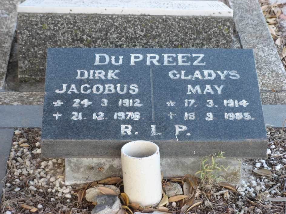 PREEZ Dirk Jacobus, du 1912-197? &amp; Gladys May 1914-19?5
