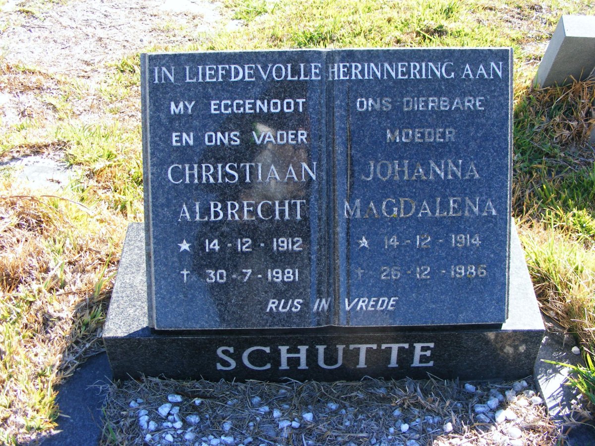 SCHUTTE Christiaan Albrecht 1912-1981 &amp; Johanna Magdalena 1914-1986