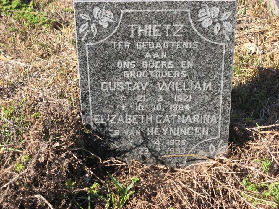 THIETZ Gustav William 1921-1984 &amp; Elizabeth Catharina VAN HEYNINGEN 1925-1993