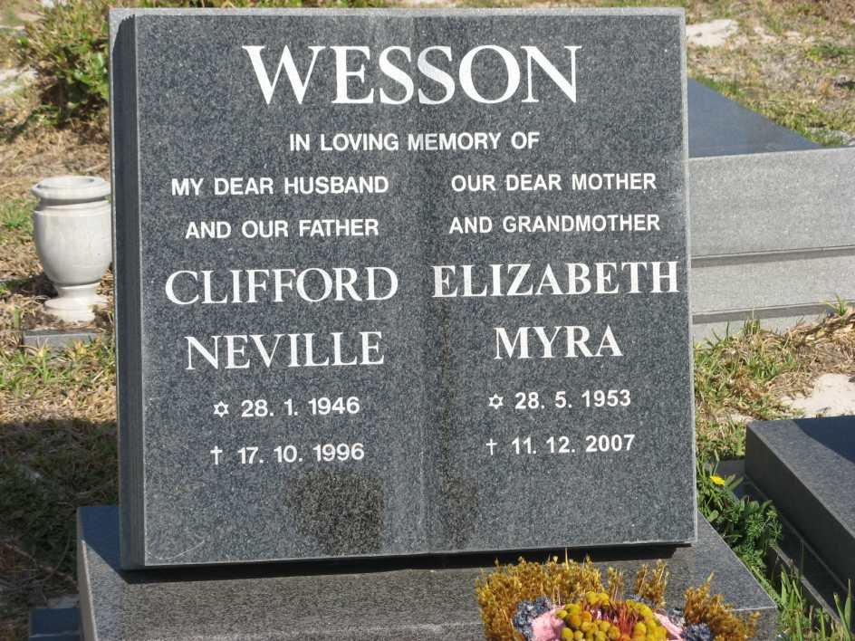 WESSON Clifford Neville 1946-1996 &amp; Elizabeth Myra 1953-2007