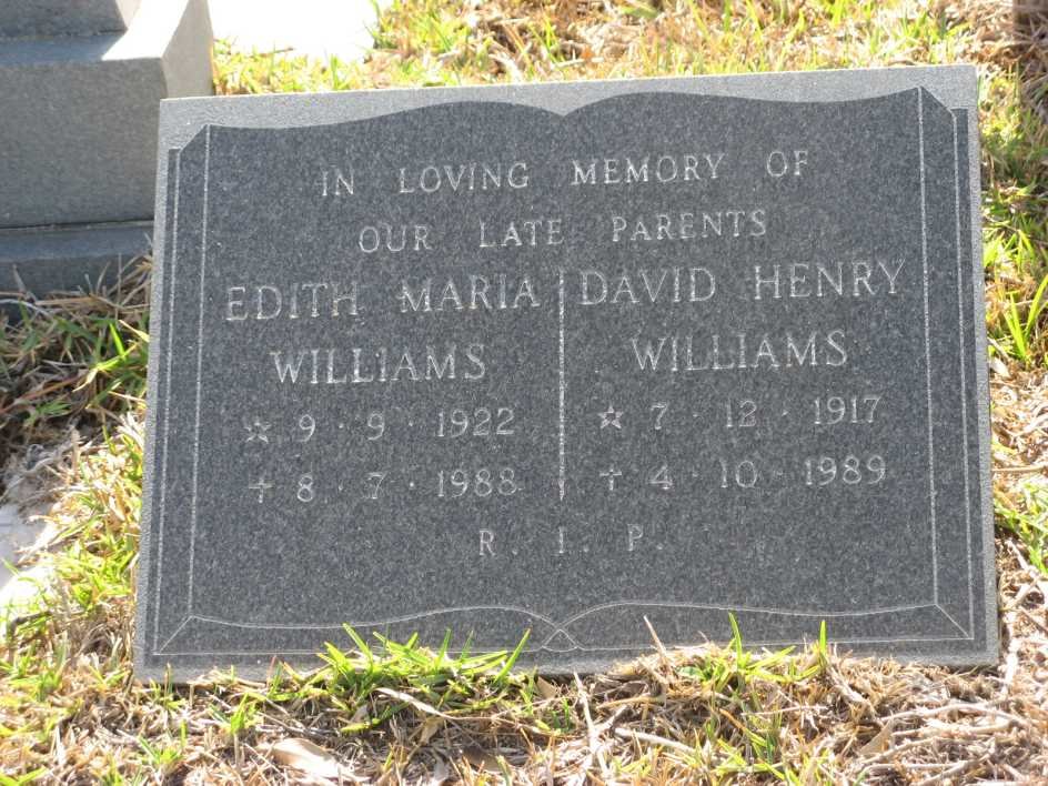 WILLIAMS David Henry 1917-1989 &amp; Edith Maria 1922-1988