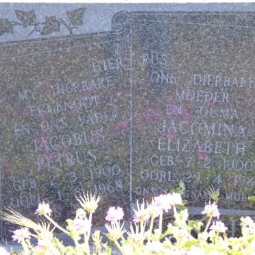 BANTJIES Jacobus Petrus 1900-1968 &amp; Jacomina Elizabeth 1900-1986