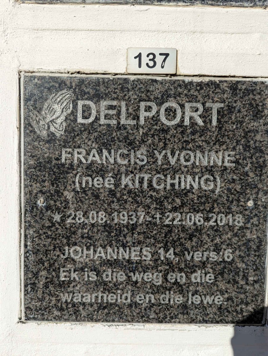 DELPORT Francis Yvonne nee KITCHING 1937-2018