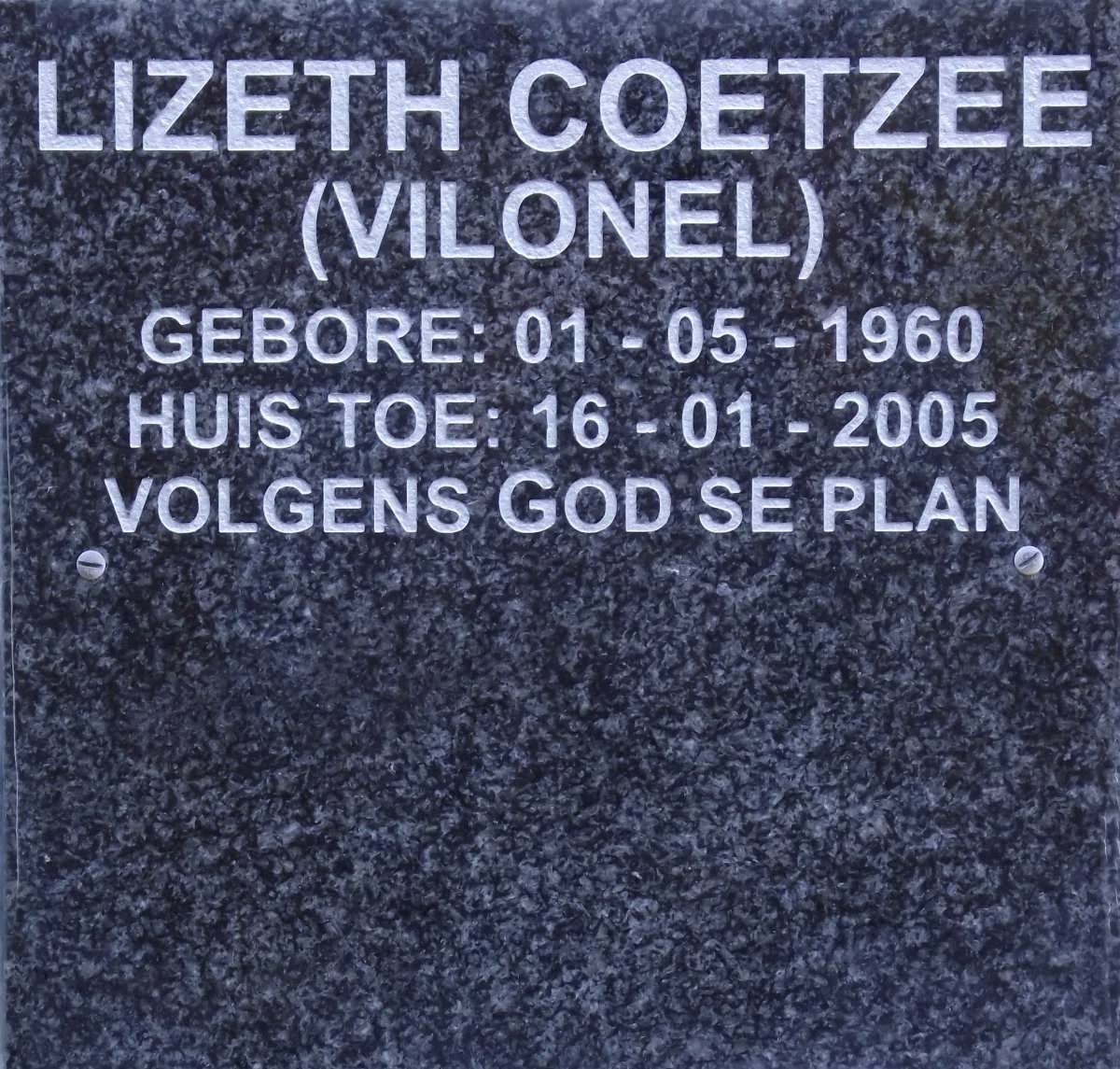 COETZEE Lizeth nee VILONEL 1960-2005