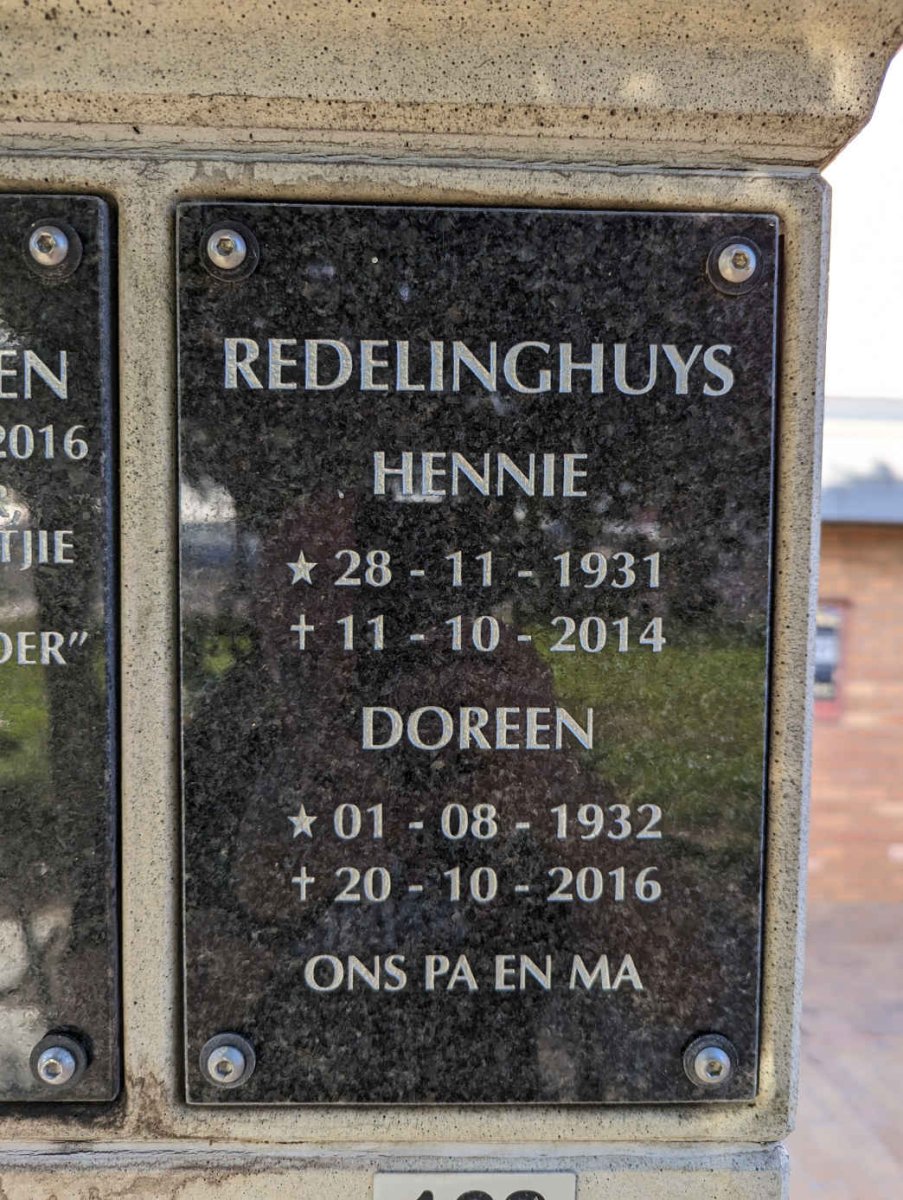 REDELINGHUYS Hennie 1931-2014 &amp; Doreen 1932-2016