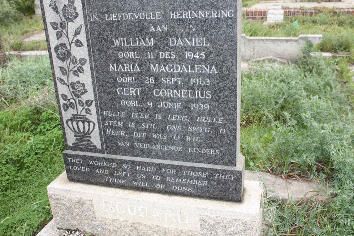 BOUGARD William Daniel -1945 :: BOUGARD Maria Magdalena -1963 :: BOUGARD Gert Cornelius -1939