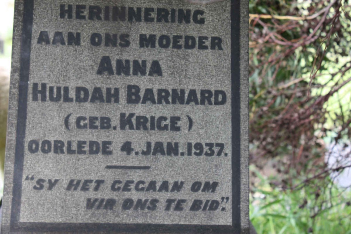 BARNARD Anna Huldah nee KRIGE -1937