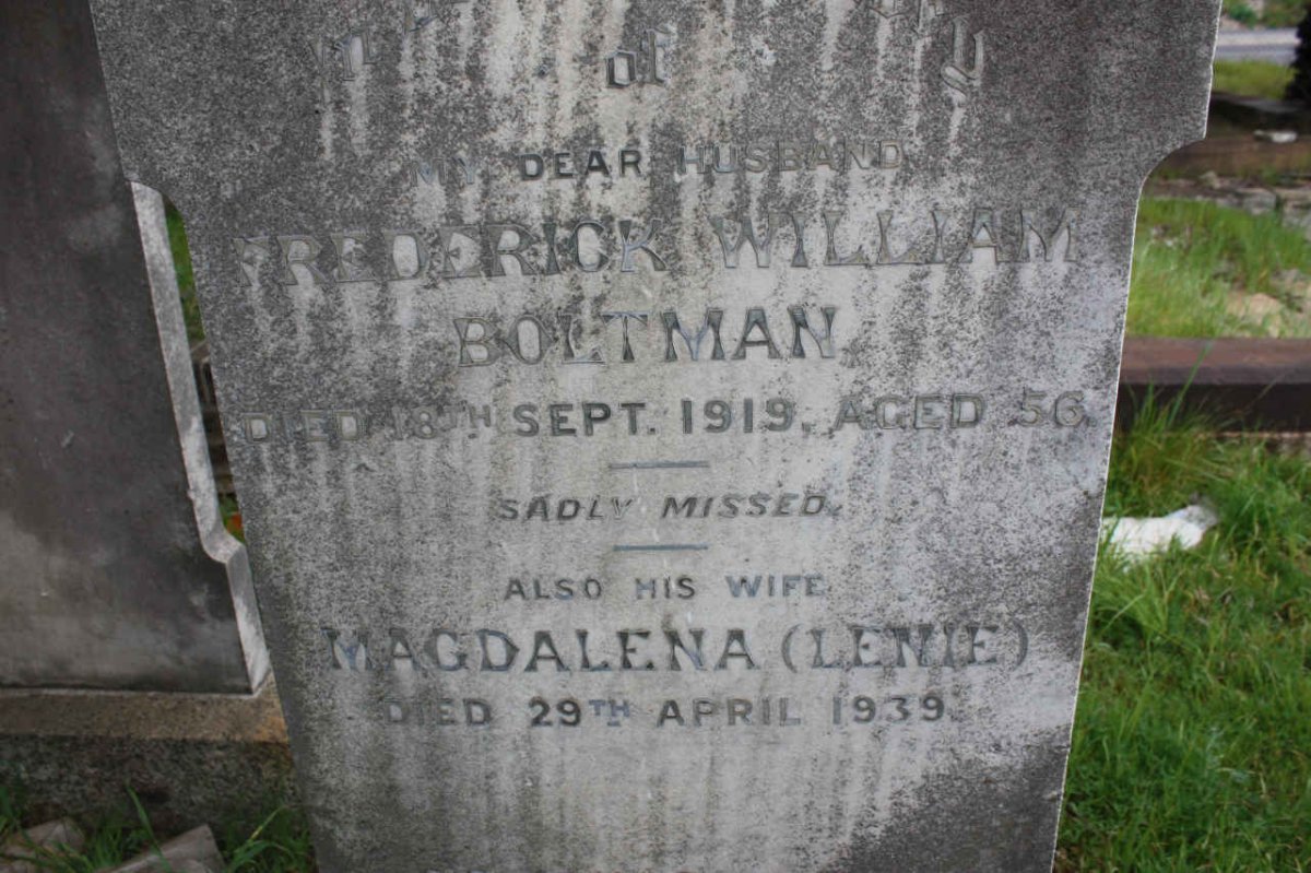 BOLTMAN Frederick William -1919 &amp; Magdalena -1939