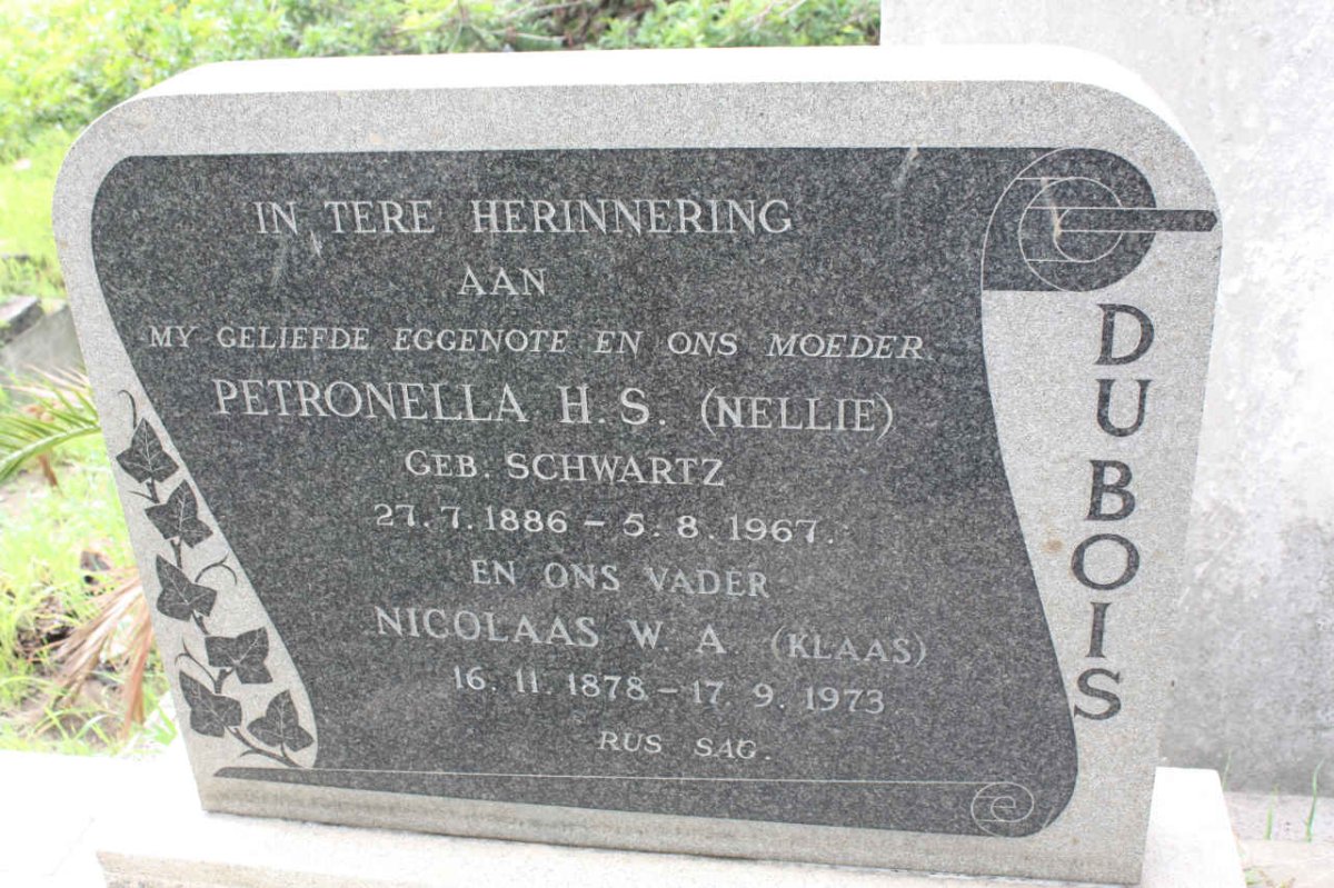BOIS Nicolaas W.A., du 1878-1973 &amp; Petronella H.S. SCHWARTZ 1886-1967
