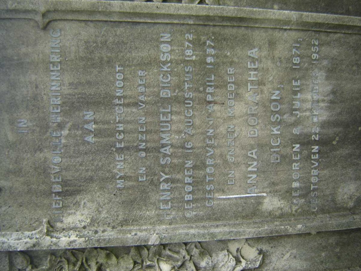 DICKSON Henry Samuel 1872-1937 &amp; Anna Dorathea 1871-1952