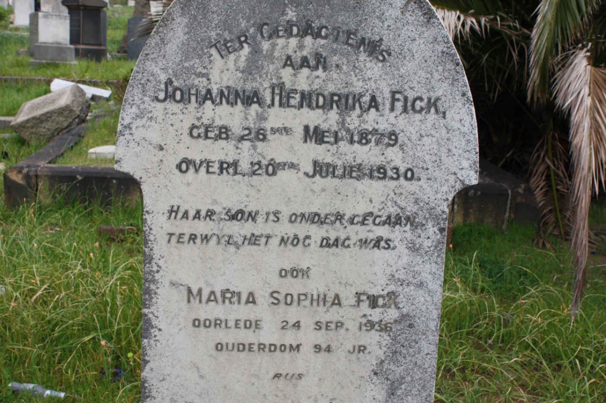 FICK Johanna Hendrika 1879-1930 :: FICK Maria Sophia -1936