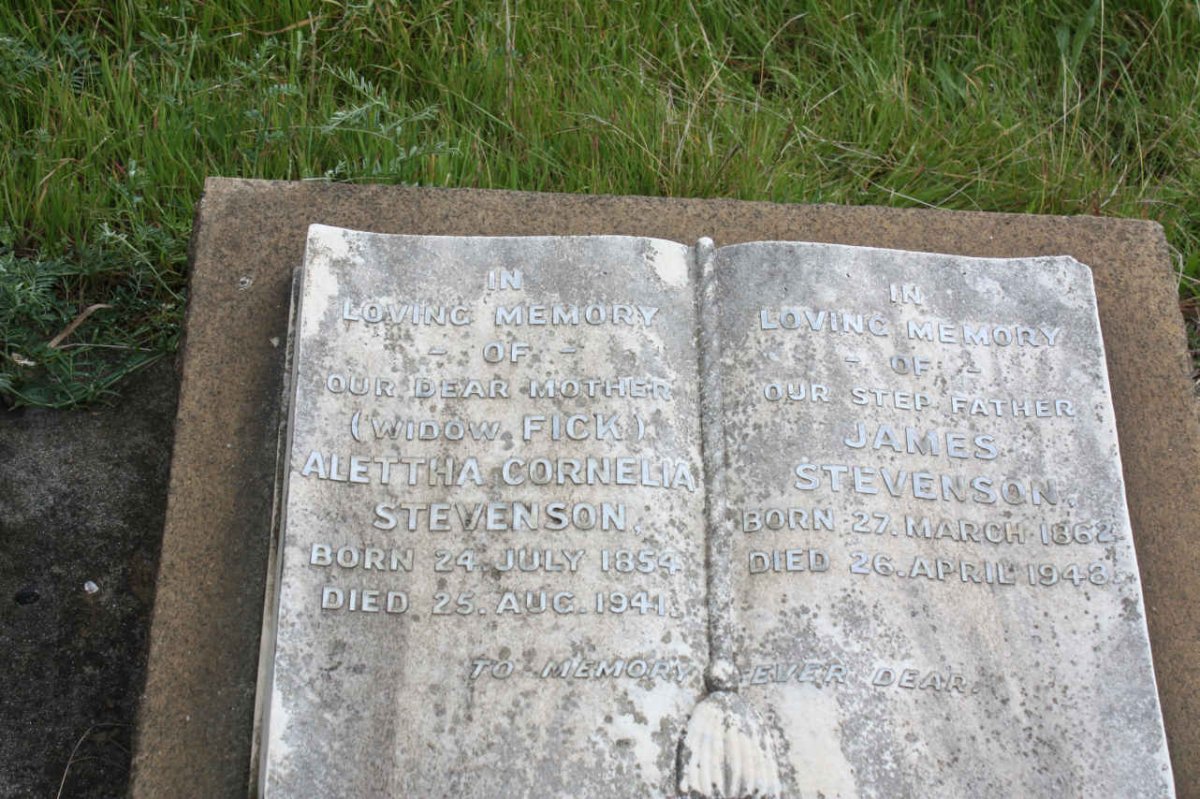 STEVENSON James 1862-1948 &amp; Alettha Cornelia formerly FICK 1854-1941