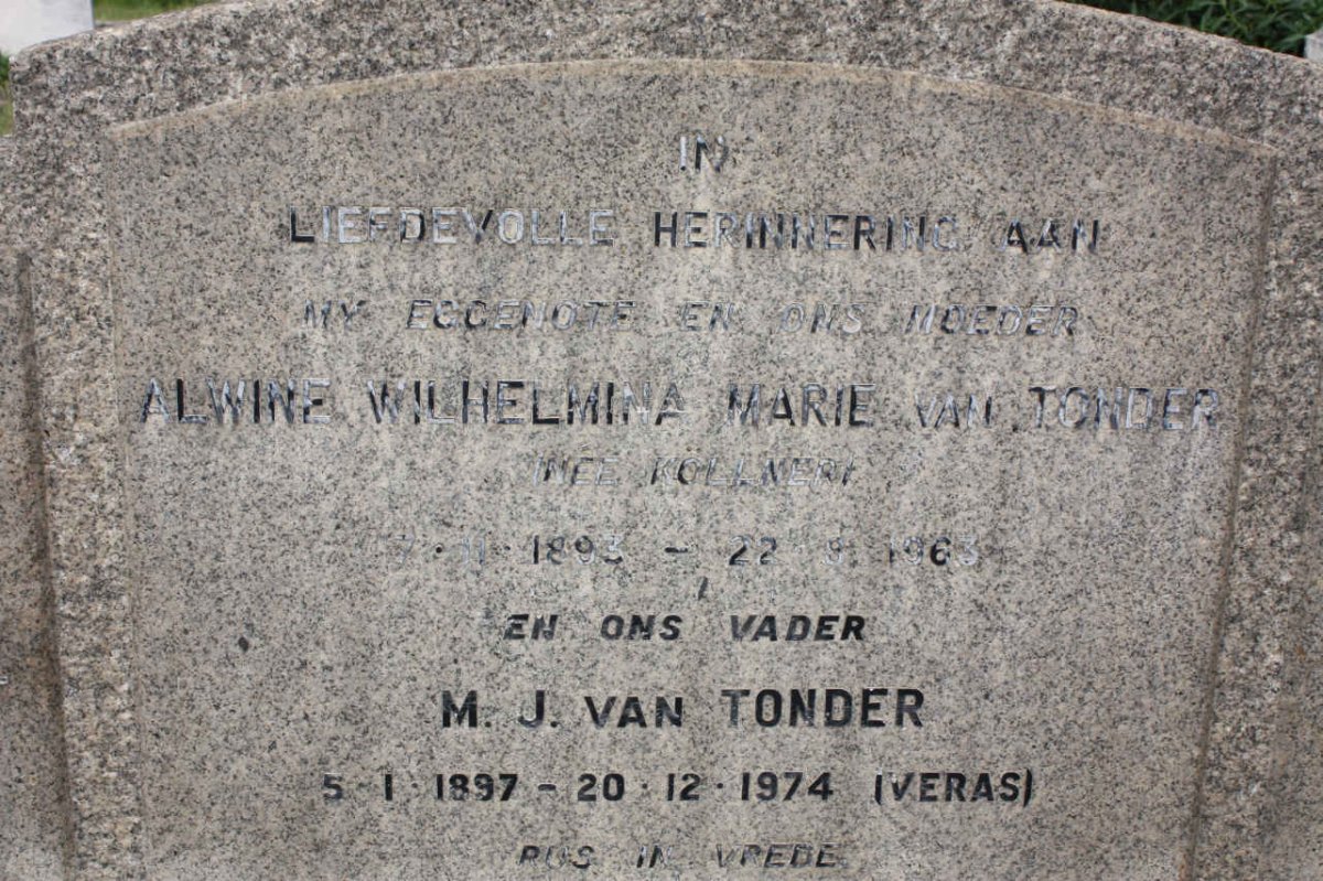 TONDER M.J., van 1897-1974 &amp; Alwine Wilhelmina Marie 1895-1963