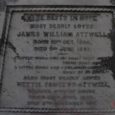ATTWELL James William 1844-1897 &amp; Hettie Fawcett 1847-1917