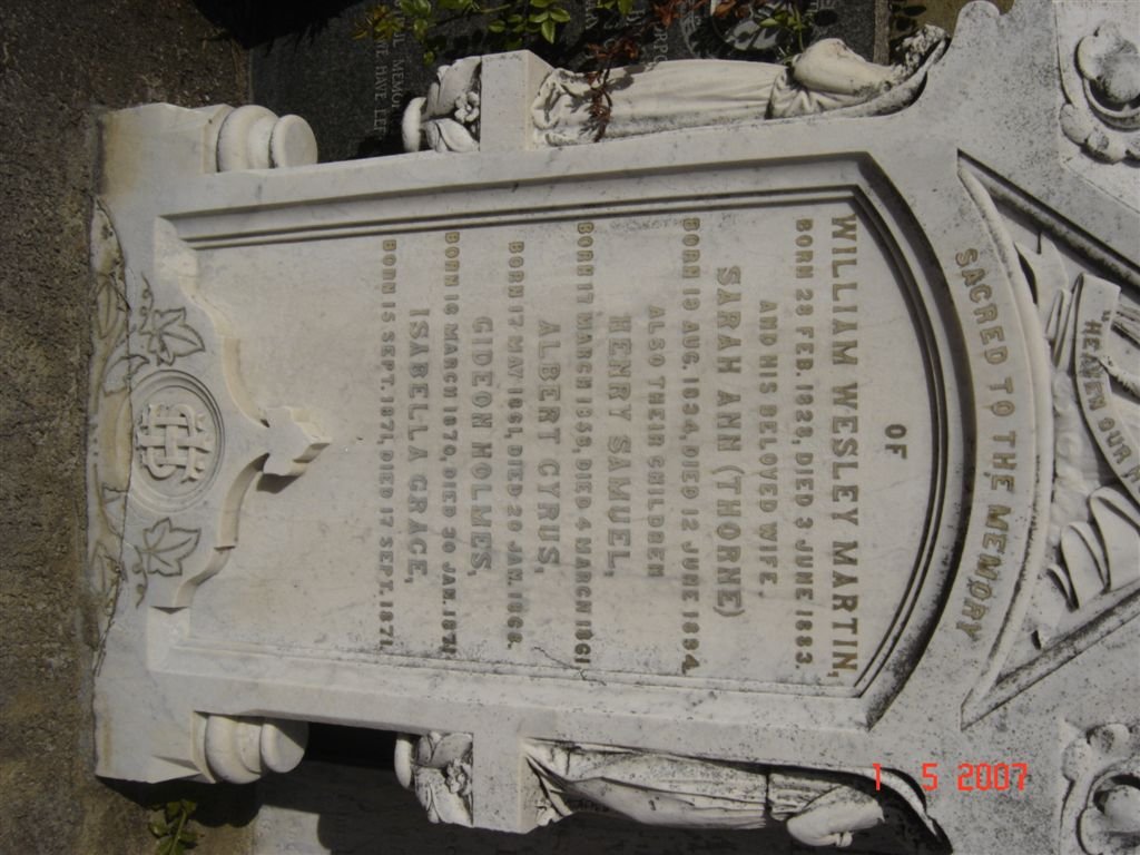 MARTIN William Wesley 1828-1883 &amp; Sarah Ann THORNE 1834-1894