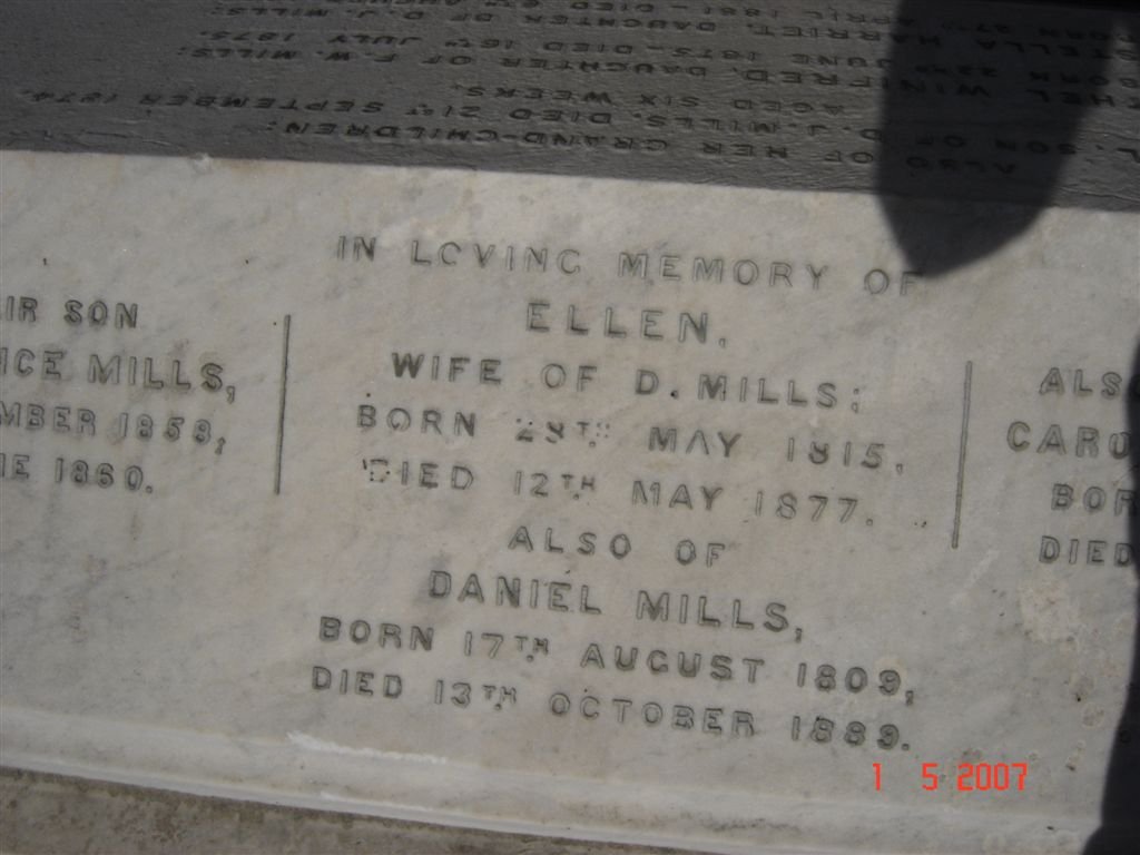 MILLS Daniel 1809-1889 &amp; Ellen 1815-1877