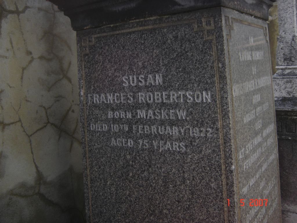 ROBERTSON Susan Frances nee MASKEW -1922