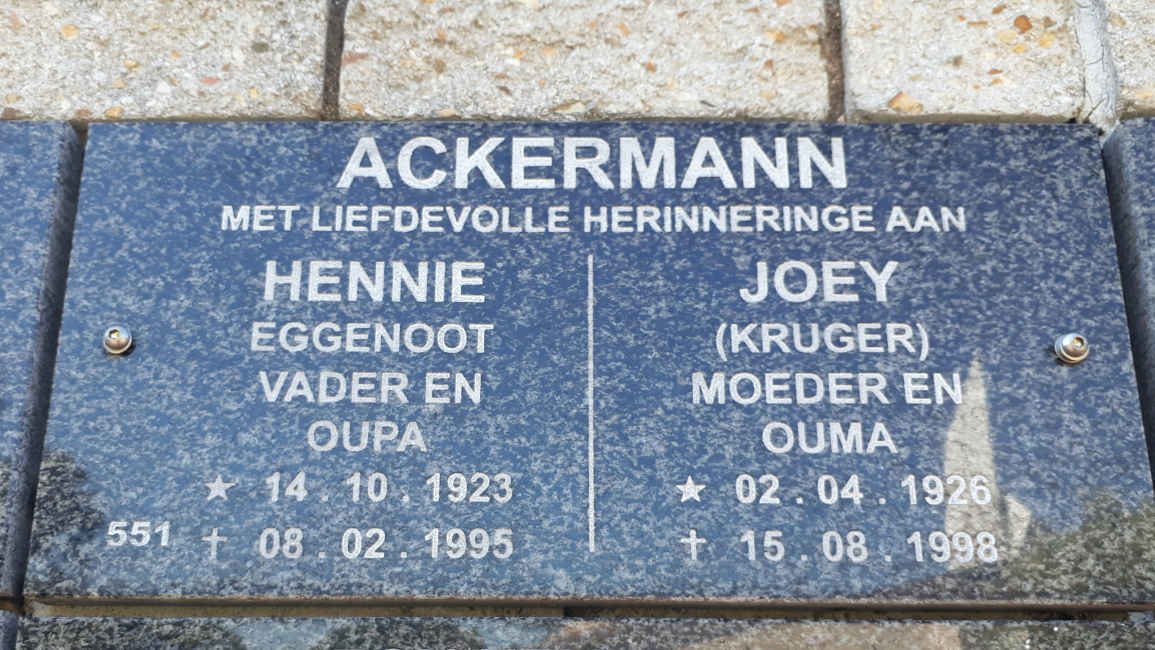 ACKERMANN Hennie 1923-1995 &amp; Joey KRUGER 1926-1998
