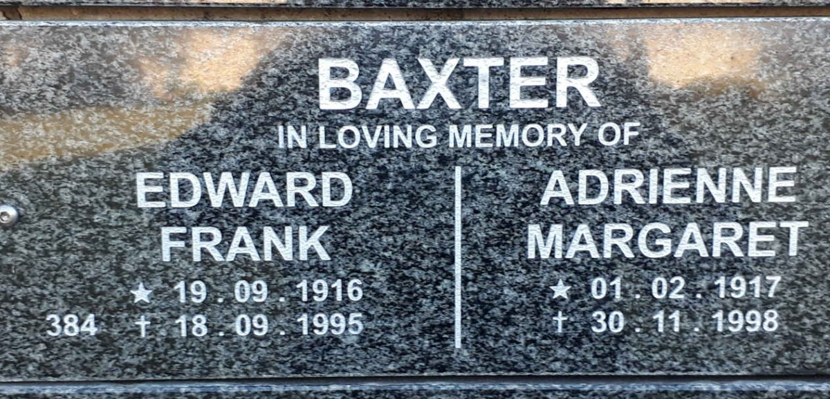BAXTER Edward Frank 1916-1995 &amp; Adrienne Margaret 1917-1998