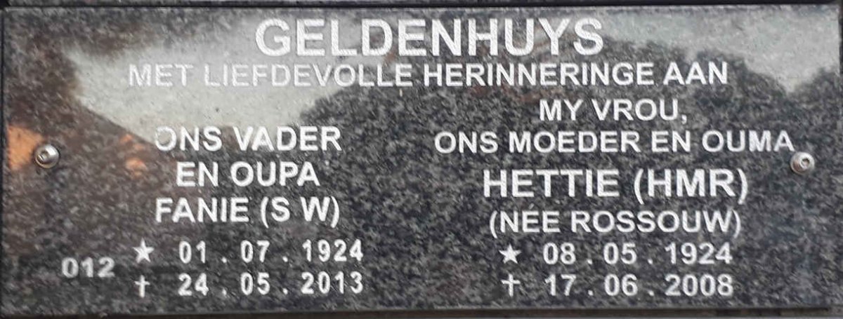 GELDENHUYS S.W. 1924-2013 &amp; H.M.R. ROSSOUW 1924-2008