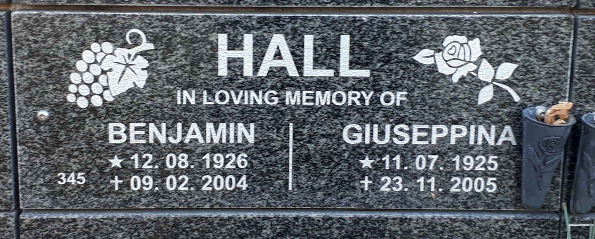 HALL Benjamin 1926-2004 &amp; Giuseppina 1925-2005