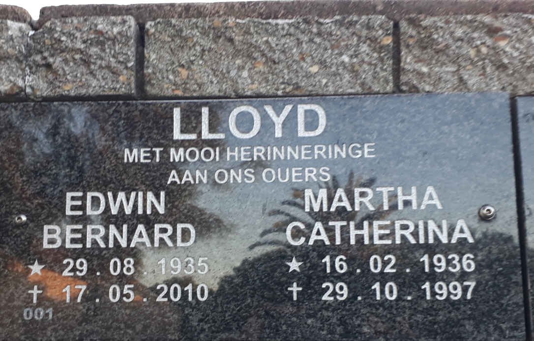 LLOYD Edwin Bernard 1935-2010 &amp; Martha Catherina 1936-1997