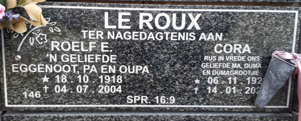 ROUX Roelf E., le 1918-2004 &amp; Cora 192?-202?