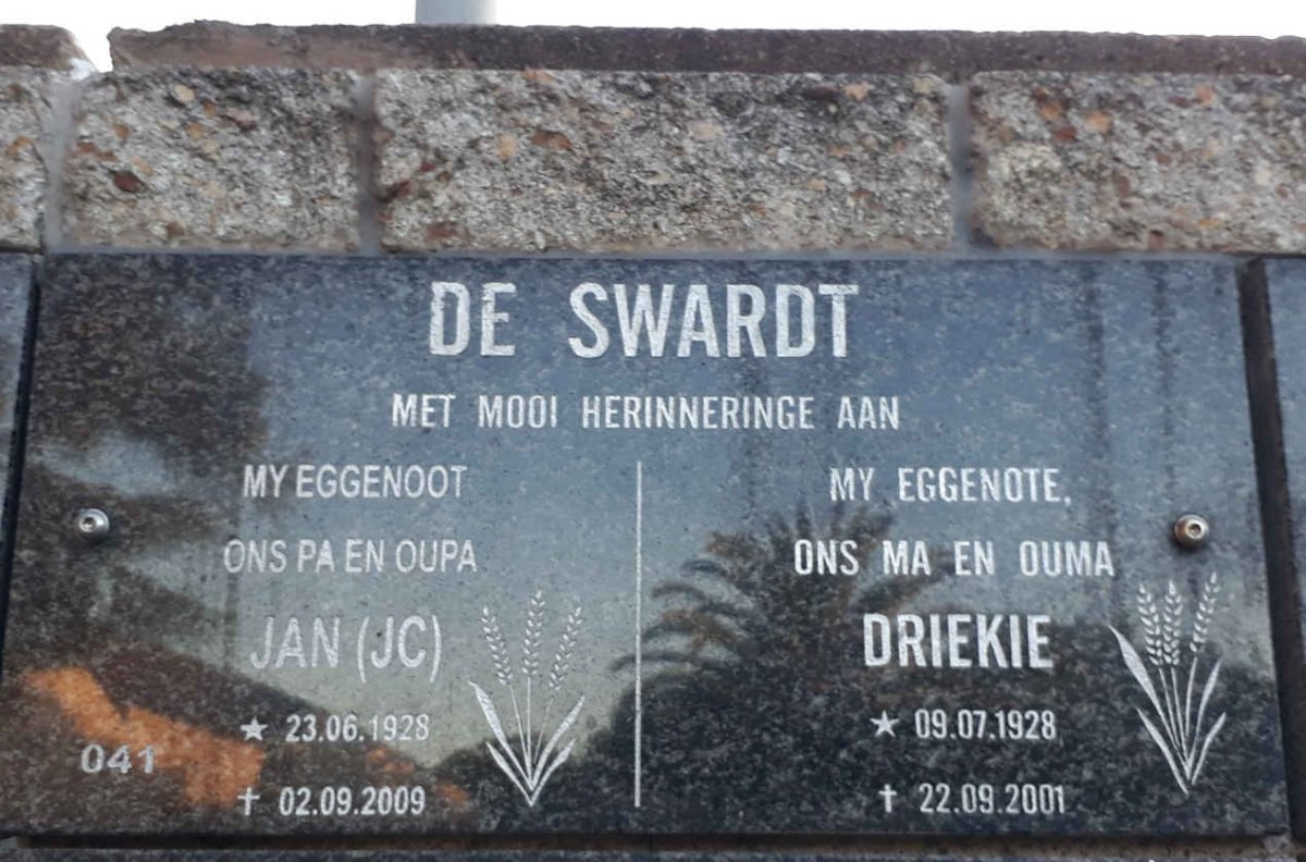 SWARDT J.C., de 1928-2009 &amp; Driekie 1928-2001