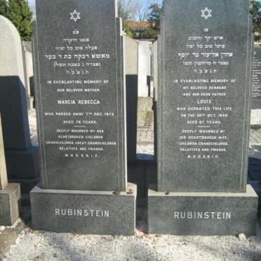 RUBINSTEIN Louis -1949 &amp; Marcia Rebecca -1972