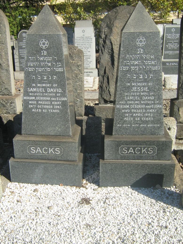 SACKS Samuel David -1947 &amp; Jessie -1943