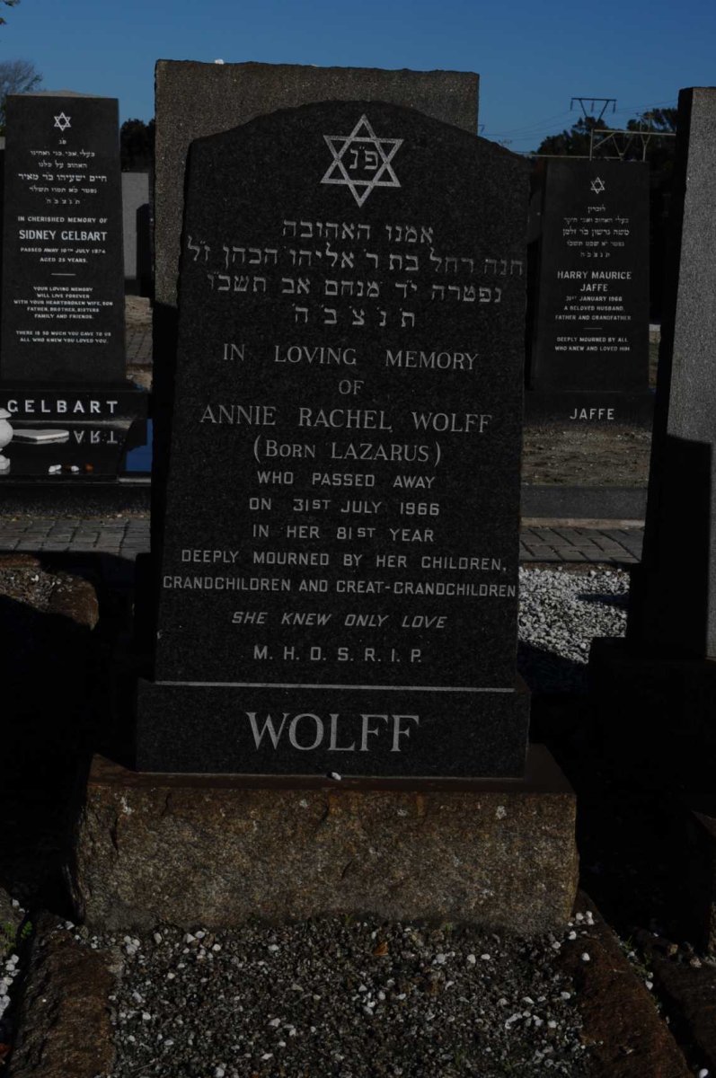 WOLFF Annie Rachel nee LAZARUS -1966