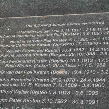 4. KIRSTEN Familie - herbegrawe vanaf Pollsmoor