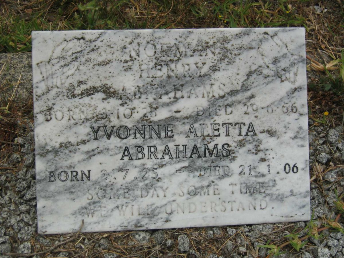 ABRAHAMS Norman Henry 1923-1966 &amp; Yvonne Aletta 1925-2006
