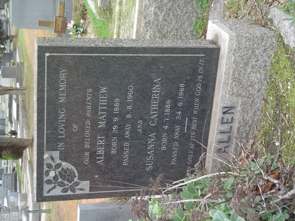 ALLEN Albert Matthew 1889-1960 &amp; Susanna Catherina 1886-1968