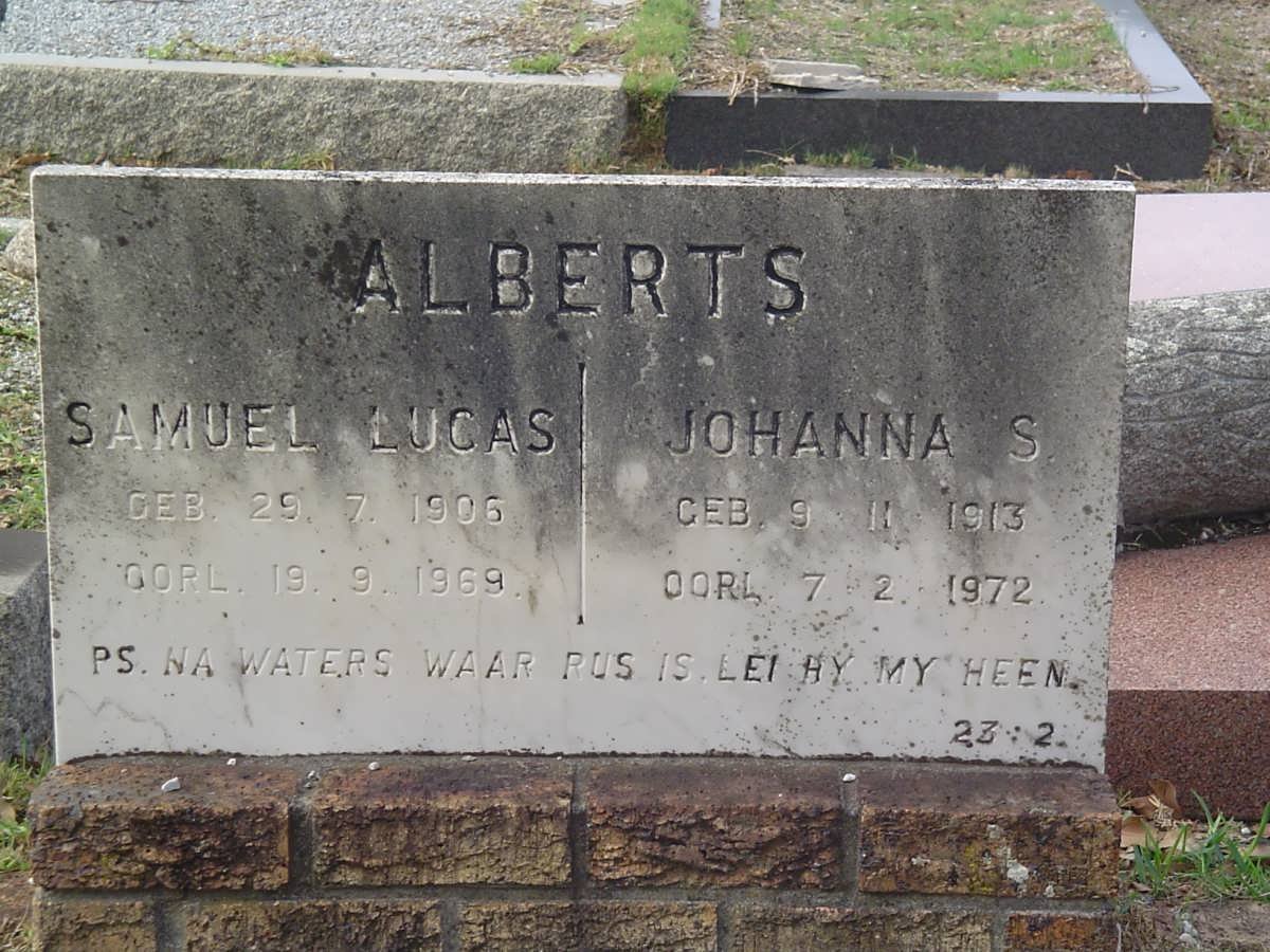 ALBERTS Samuel Lucas 1906-1969 &amp; Johanna S. 1913-1972
