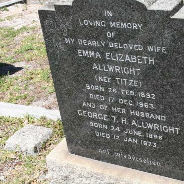ALLWRIGHT George T.H. 1896-1973 &amp; Emma Elizabeth TITZE 1892-1963