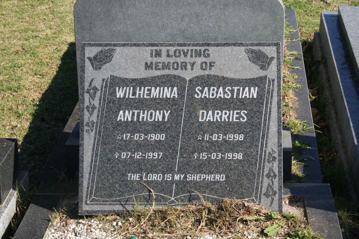 ANTHONY Wilhelmina 1900-1997 :: DARRIES Sabastian 1998-1998