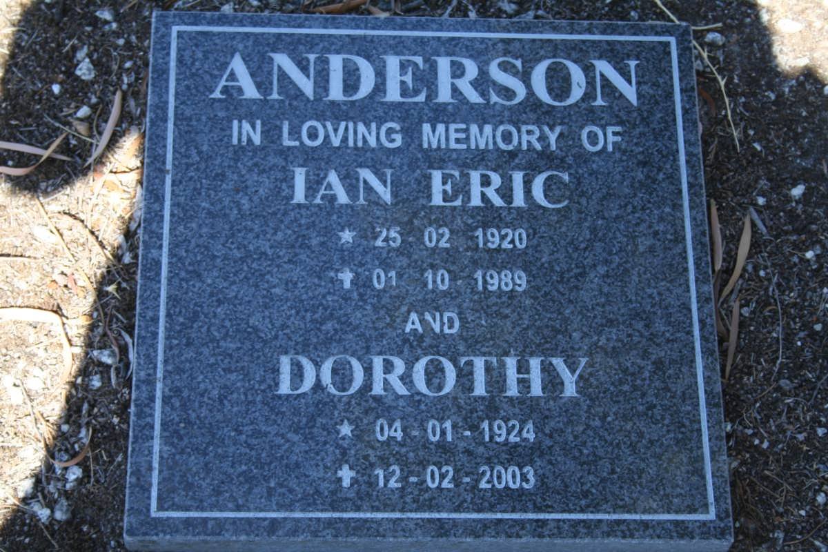 ANDERSON Ian Eric 1920-1989 &amp; Dorothy 1924-2003