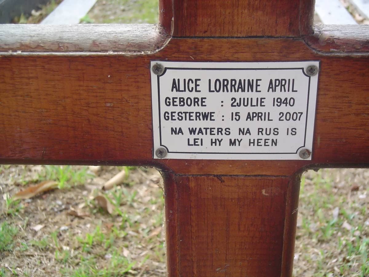 APRIL Alice Lorraine 1940-2007