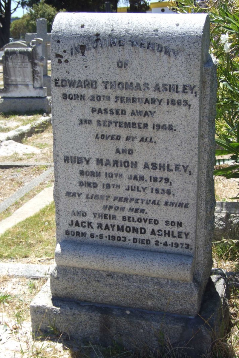 ASHLEY Edward Thomas 1865-1948 &amp; Ruby Marion 1879-1956 :: ASHLEY Jack Raymond 1903-1973