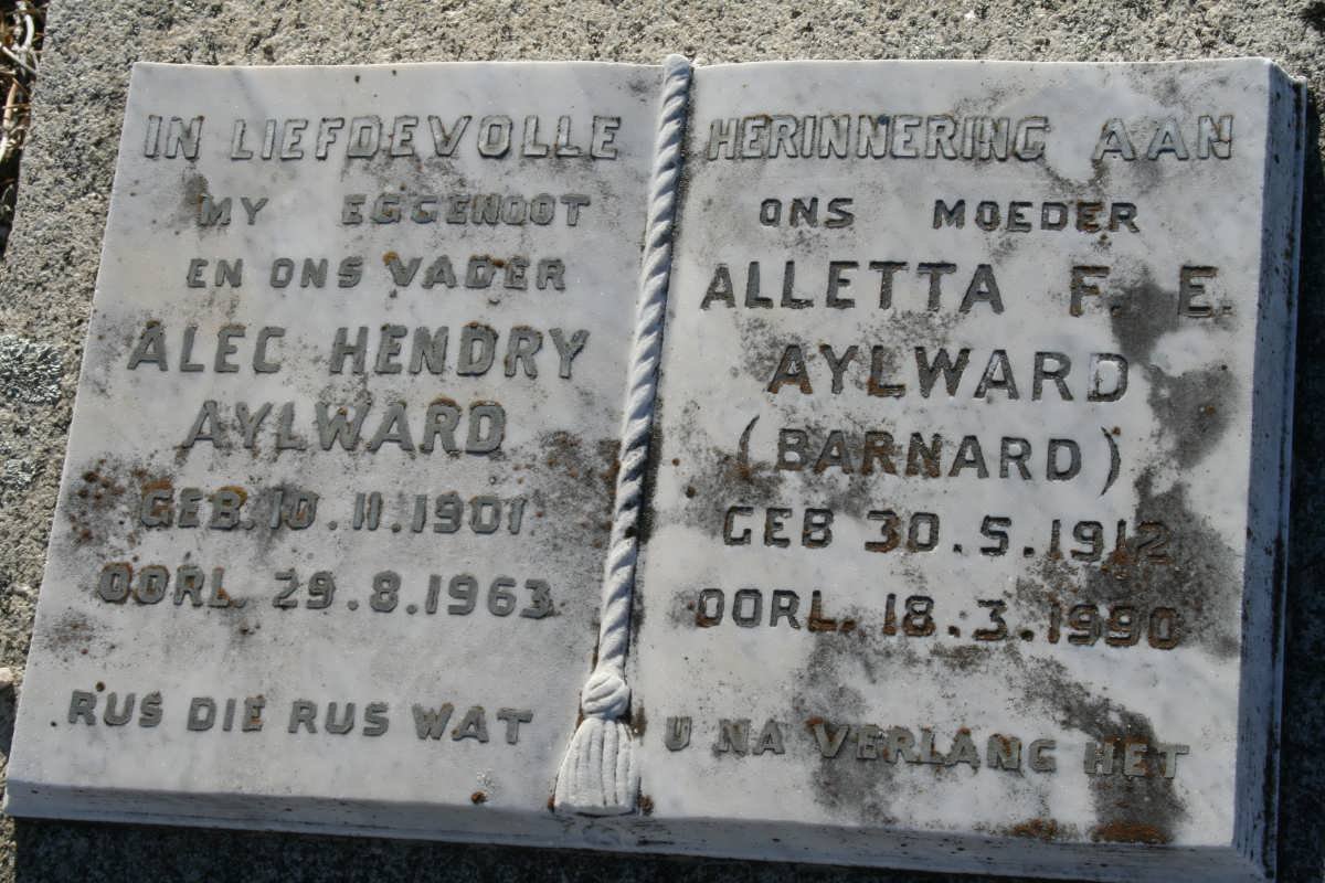 AYLWARD Alec Hendry 1901-1963 &amp; Alletta F.E. BARNARD 1912-1990