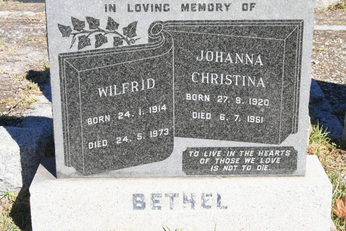 BETHEL Wilfrid 1914-1973 &amp; Johanna Christina 1920-1961