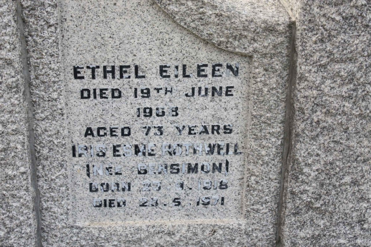 BENSIMON Ethel Eileen -1968 :: ROTHWELL Iris Esme nee BENSIMON 1918-1971