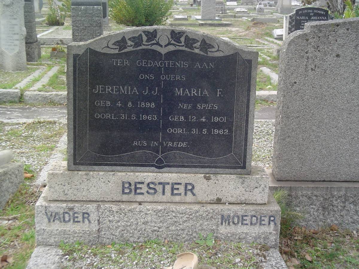 BESTER Jeremia J.J. 1898-1963 &amp; Maria F. SPIES 1901-1962