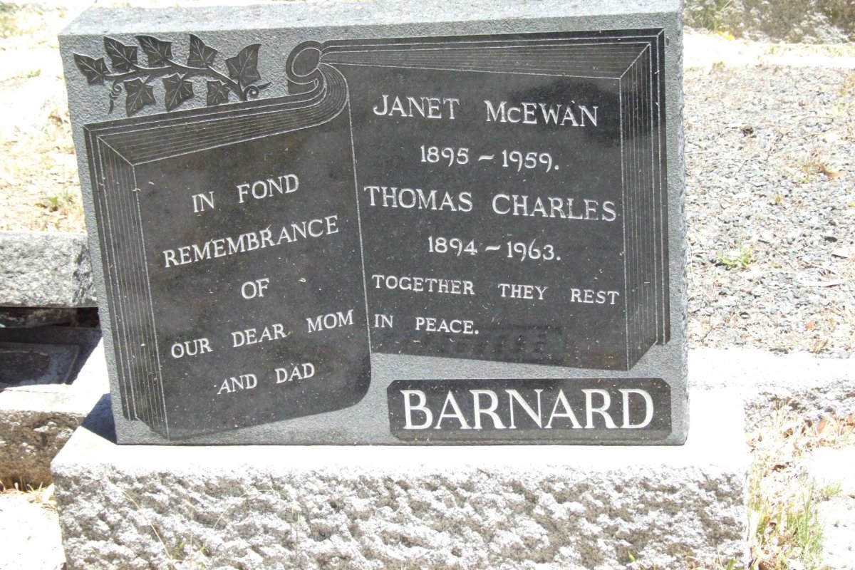 BARNARD Thomas Charles 1894-1963 &amp; Janet McEwan 1895-1959