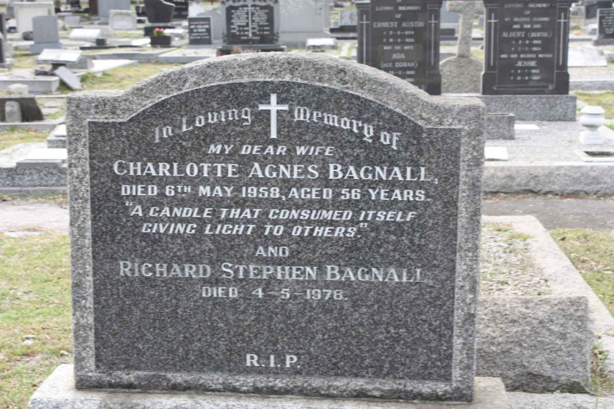 BAGNALL Richard Stephen -1978 &amp; Charlotte Agnes -1958