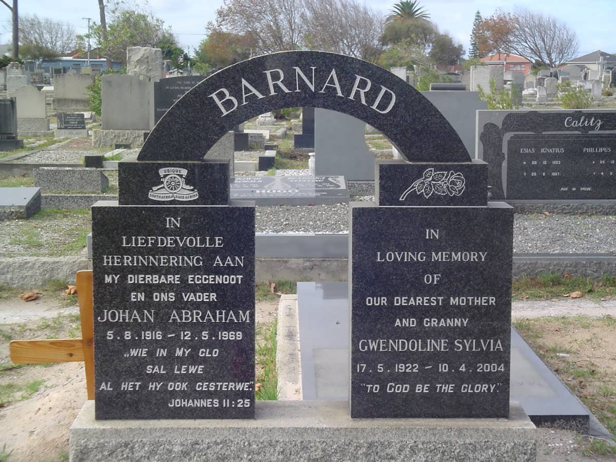BARNARD Johan Abraham 1916-1969 &amp; Gwendoline Sylvia 1922-2004