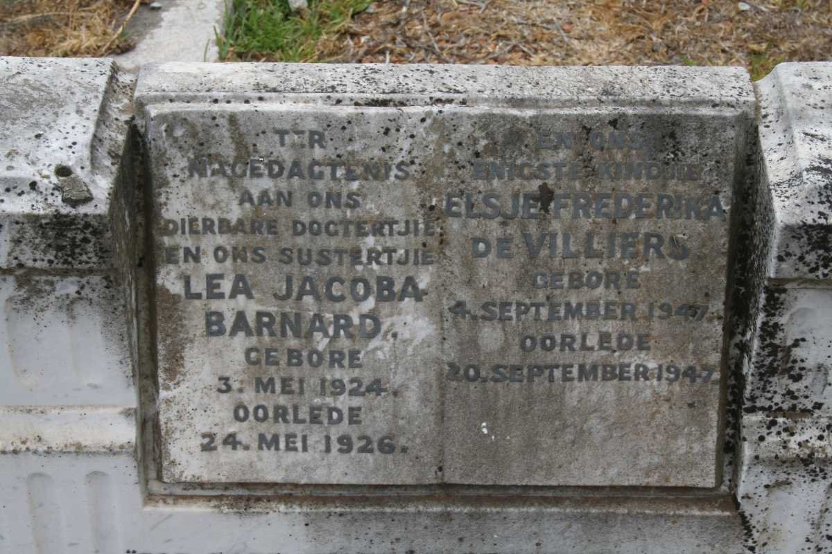 BARNARD Lea Jacoba 1924-1926 :: DE VILLIERS Elsje Frederika 1947-1947