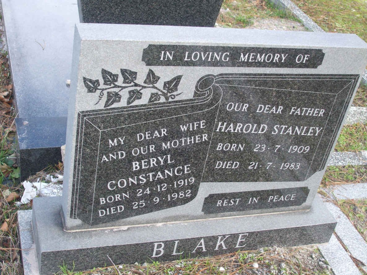 BLAKE Harold Stanley 1909-1983 &amp; Beryl Constance 1919-1982